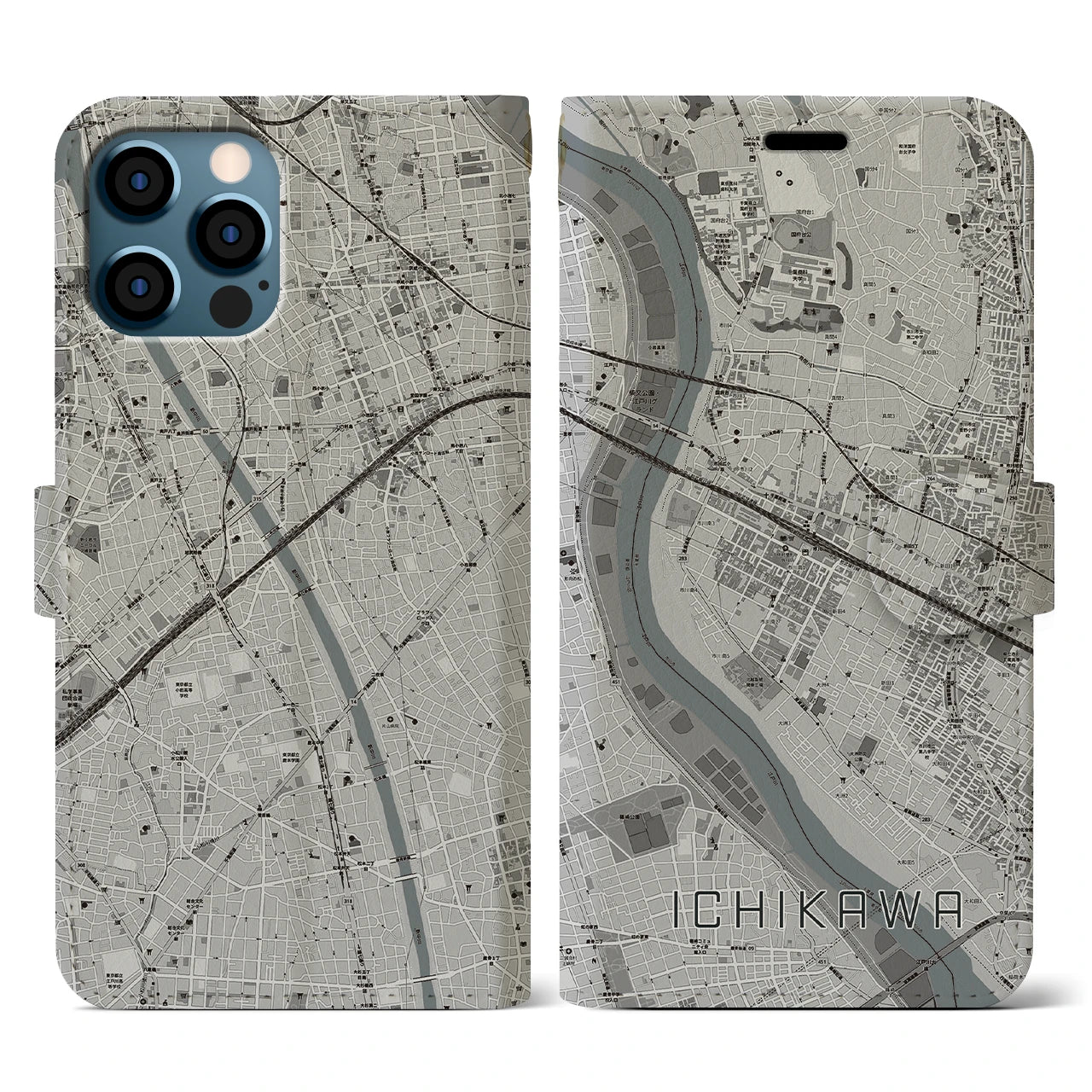 【市川(千葉県)】地図柄iPhoneケース(手帳タイプ)