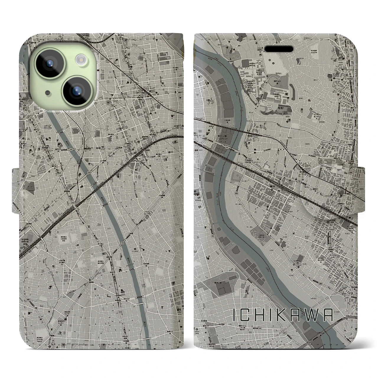 【市川(千葉県)】地図柄iPhoneケース(手帳タイプ)