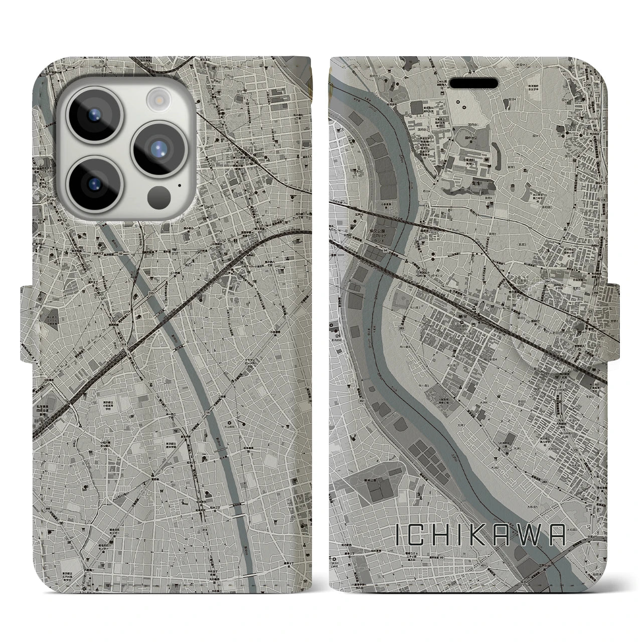 【市川(千葉県)】地図柄iPhoneケース(手帳タイプ)