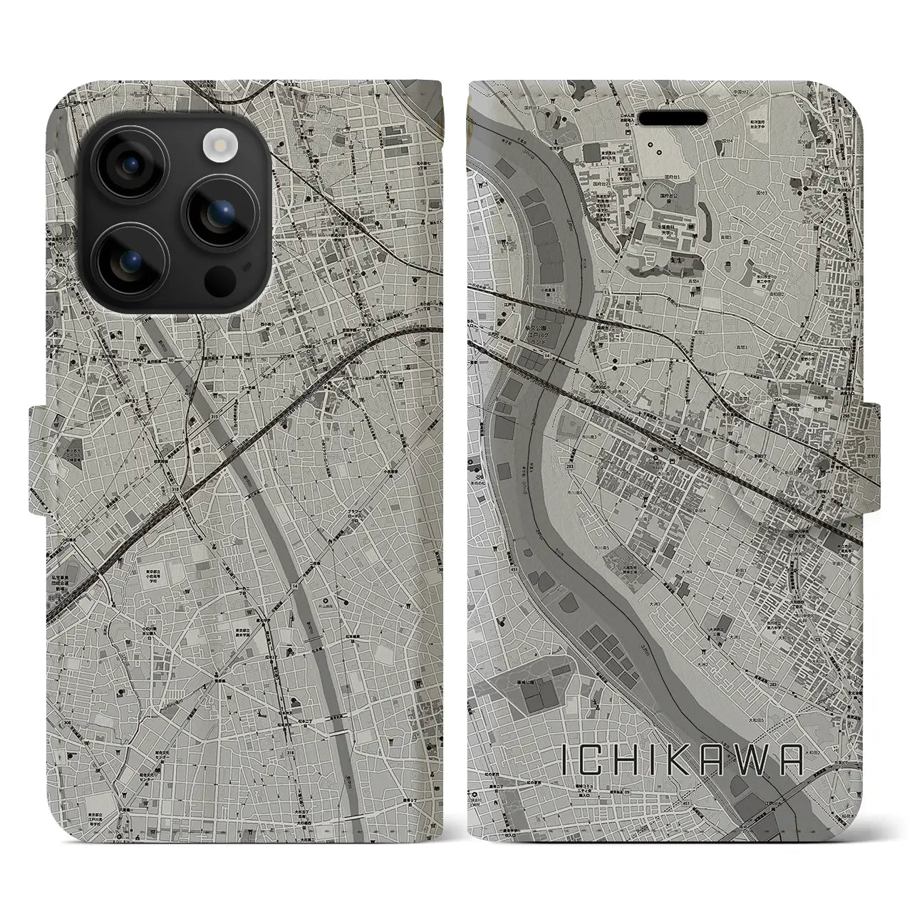 【市川(千葉県)】地図柄iPhoneケース(手帳タイプ)