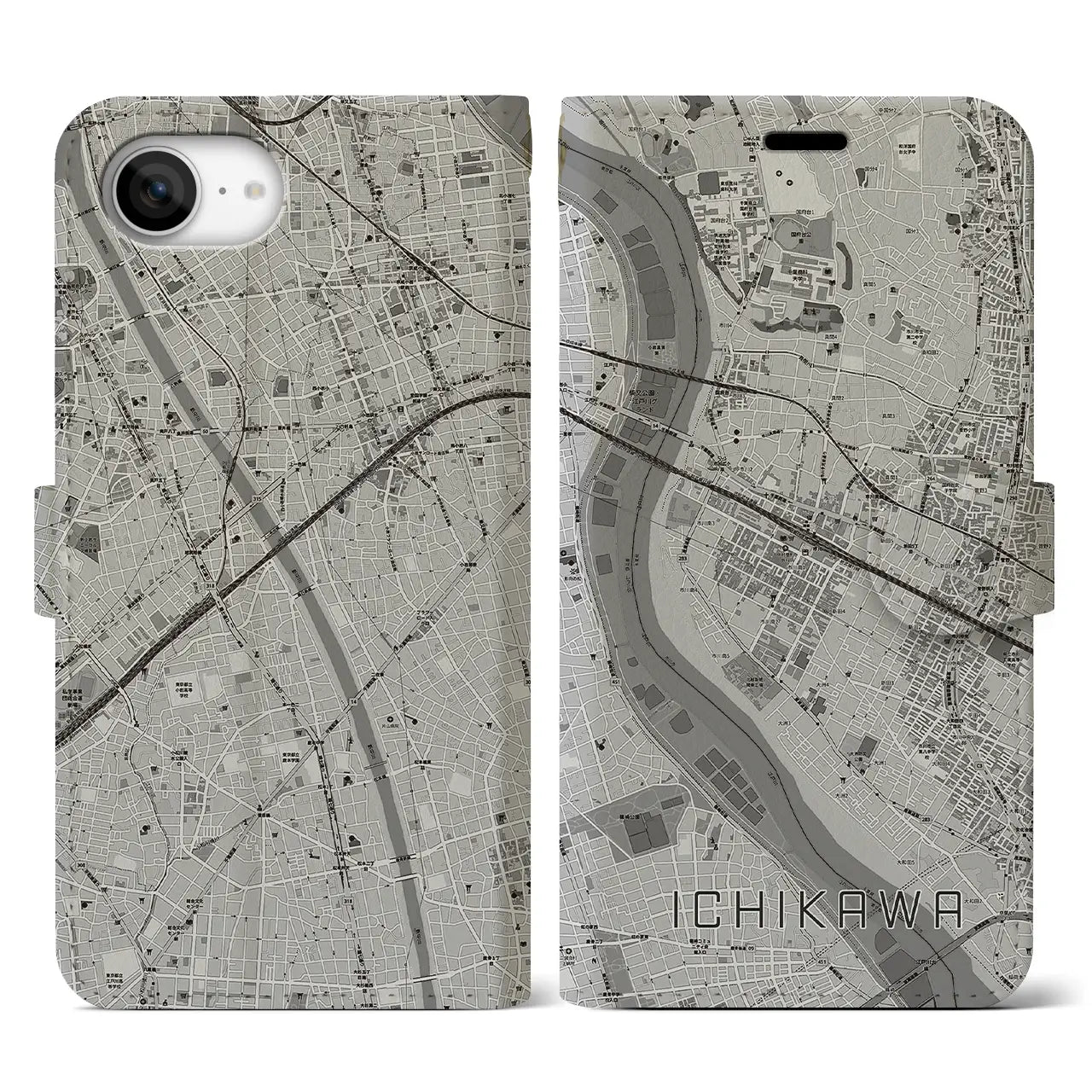 【市川(千葉県)】地図柄iPhoneケース(手帳タイプ)