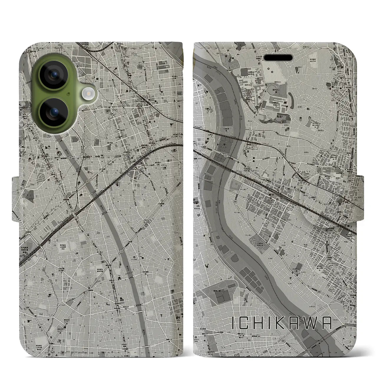 【市川(千葉県)】地図柄iPhoneケース(手帳タイプ)