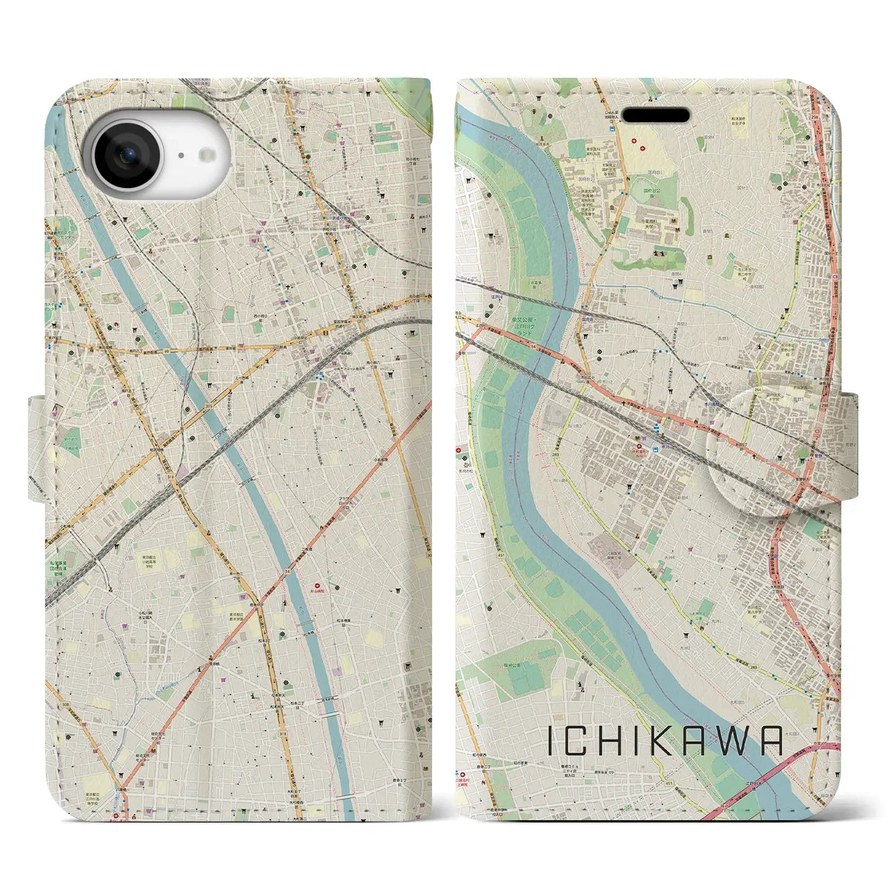 【市川(千葉県)】地図柄iPhoneケース(手帳タイプ)