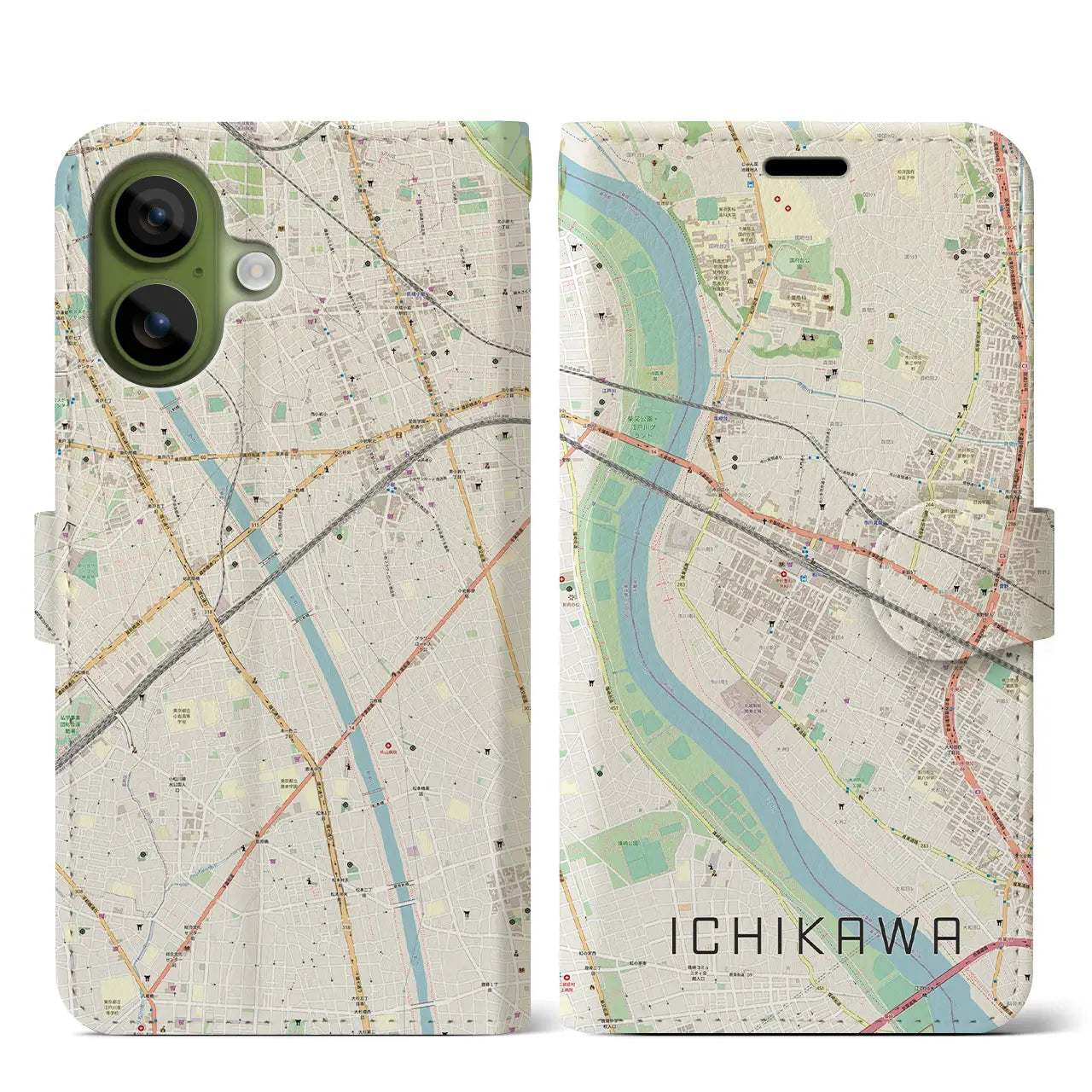 【市川(千葉県)】地図柄iPhoneケース(手帳タイプ)