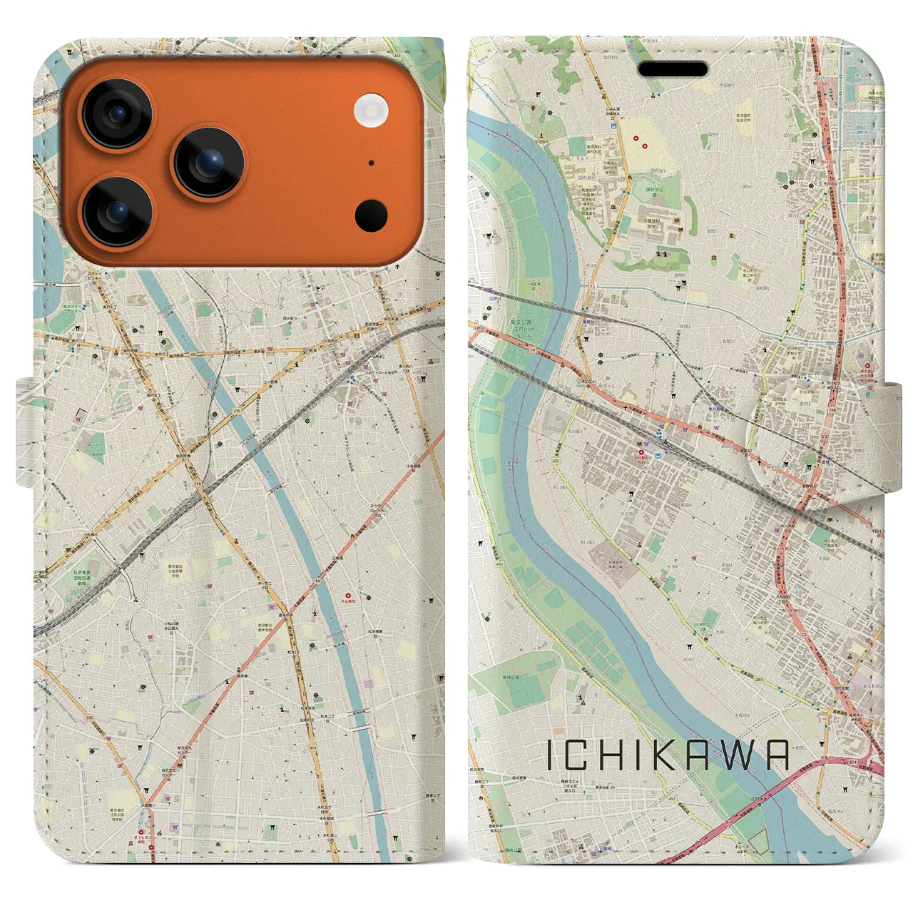 【市川(千葉県)】地図柄iPhoneケース(手帳タイプ)