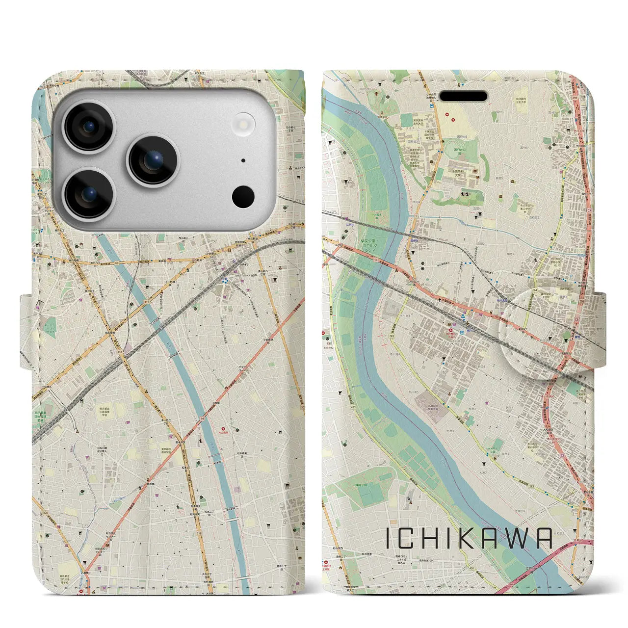 【市川(千葉県)】地図柄iPhoneケース(手帳タイプ)