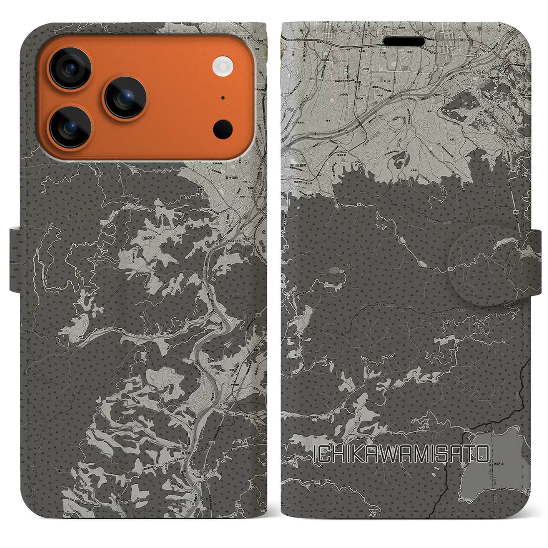 【市川三郷(山梨県)】地図柄iPhoneケース(手帳タイプ)