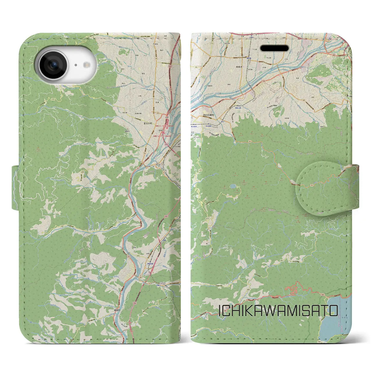 【市川三郷(山梨県)】地図柄iPhoneケース(手帳タイプ)