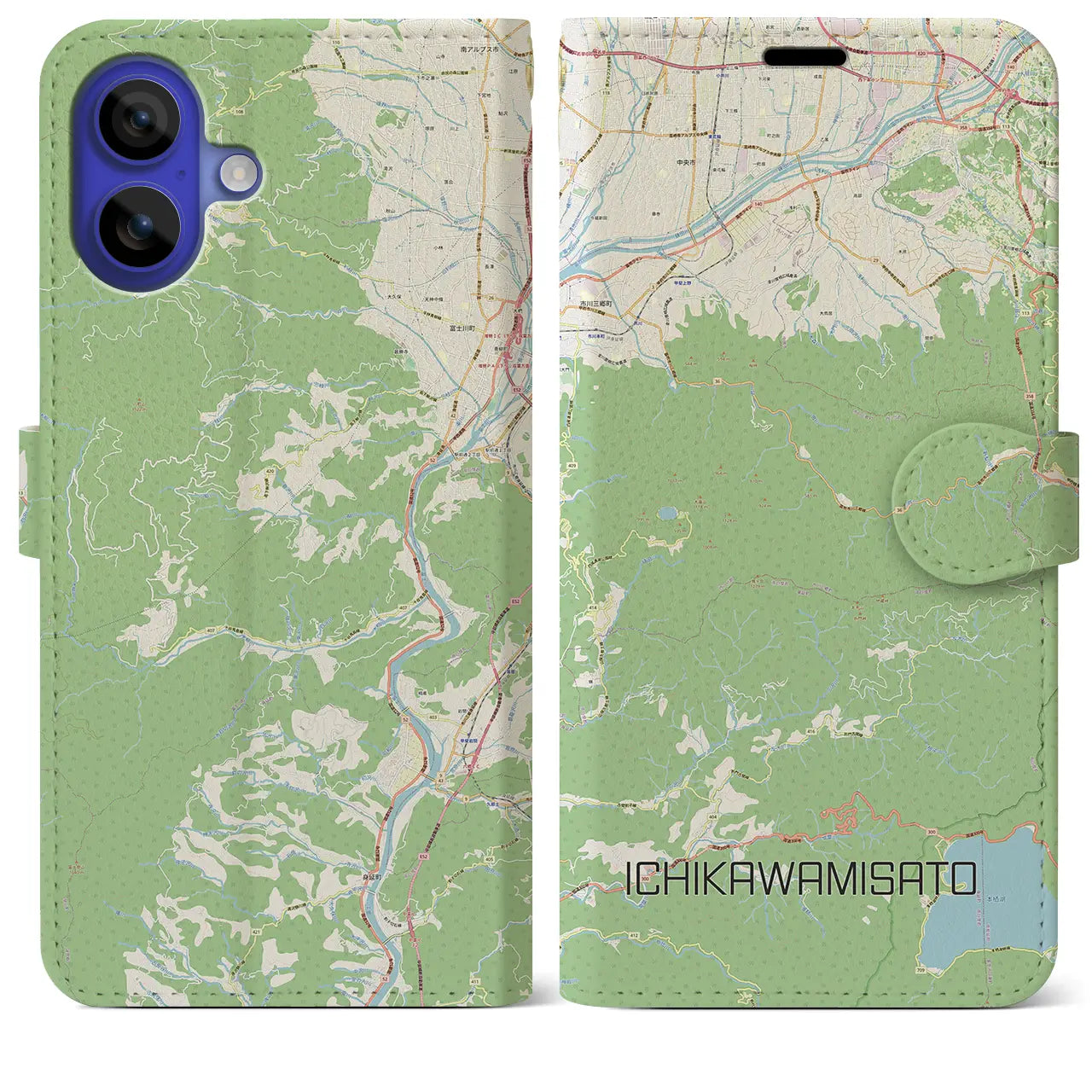 【市川三郷(山梨県)】地図柄iPhoneケース(手帳タイプ)