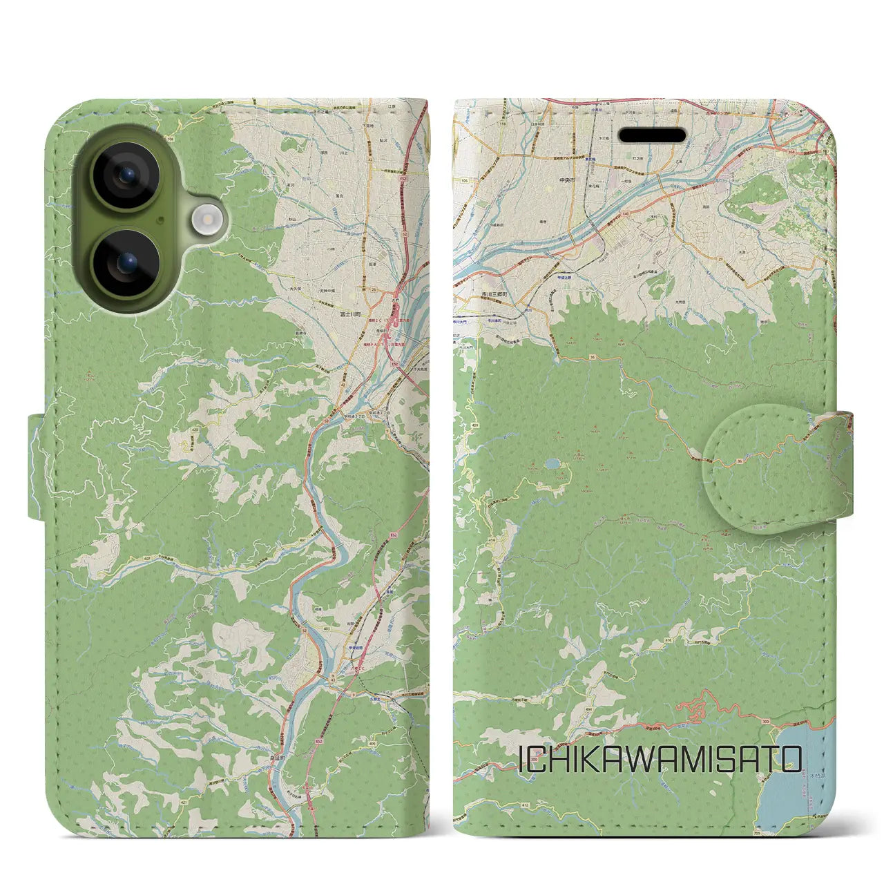 【市川三郷(山梨県)】地図柄iPhoneケース(手帳タイプ)