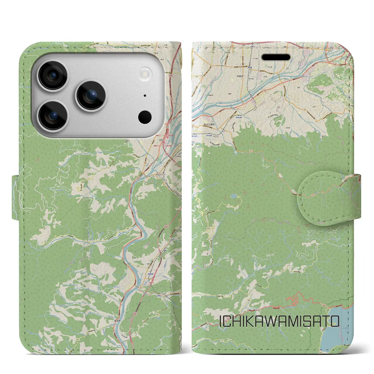 【市川三郷(山梨県)】地図柄iPhoneケース(手帳タイプ)