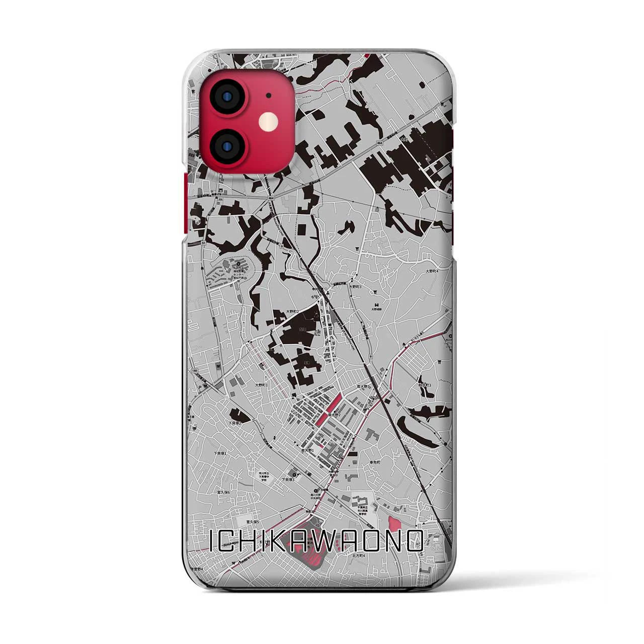 【市川大野(千葉県)】地図柄iPhoneケース(クリアタイプ)モノトーン・iPhone 11 用