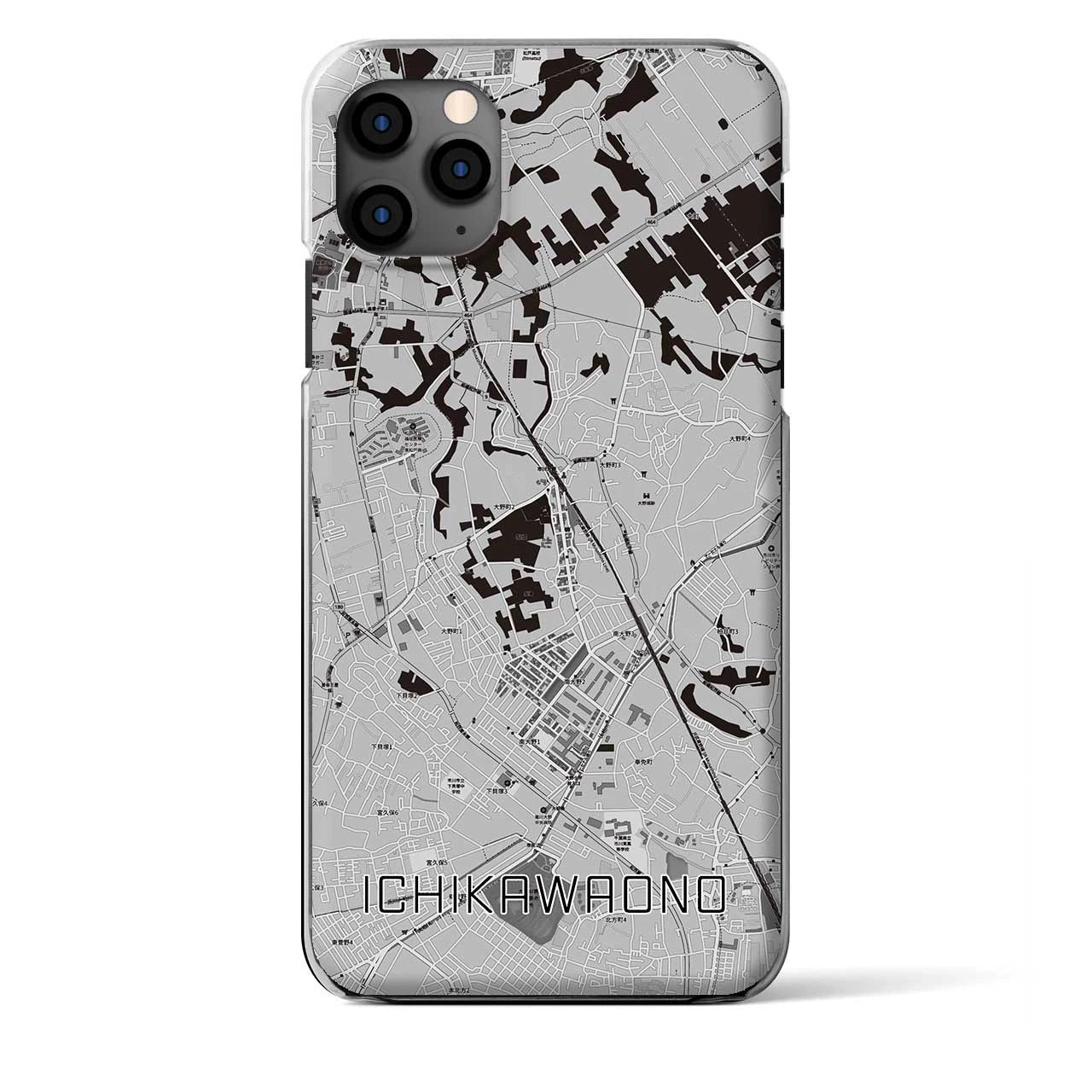 【市川大野(千葉県)】地図柄iPhoneケース(クリアタイプ)モノトーン・iPhone 11 Pro Max 用
