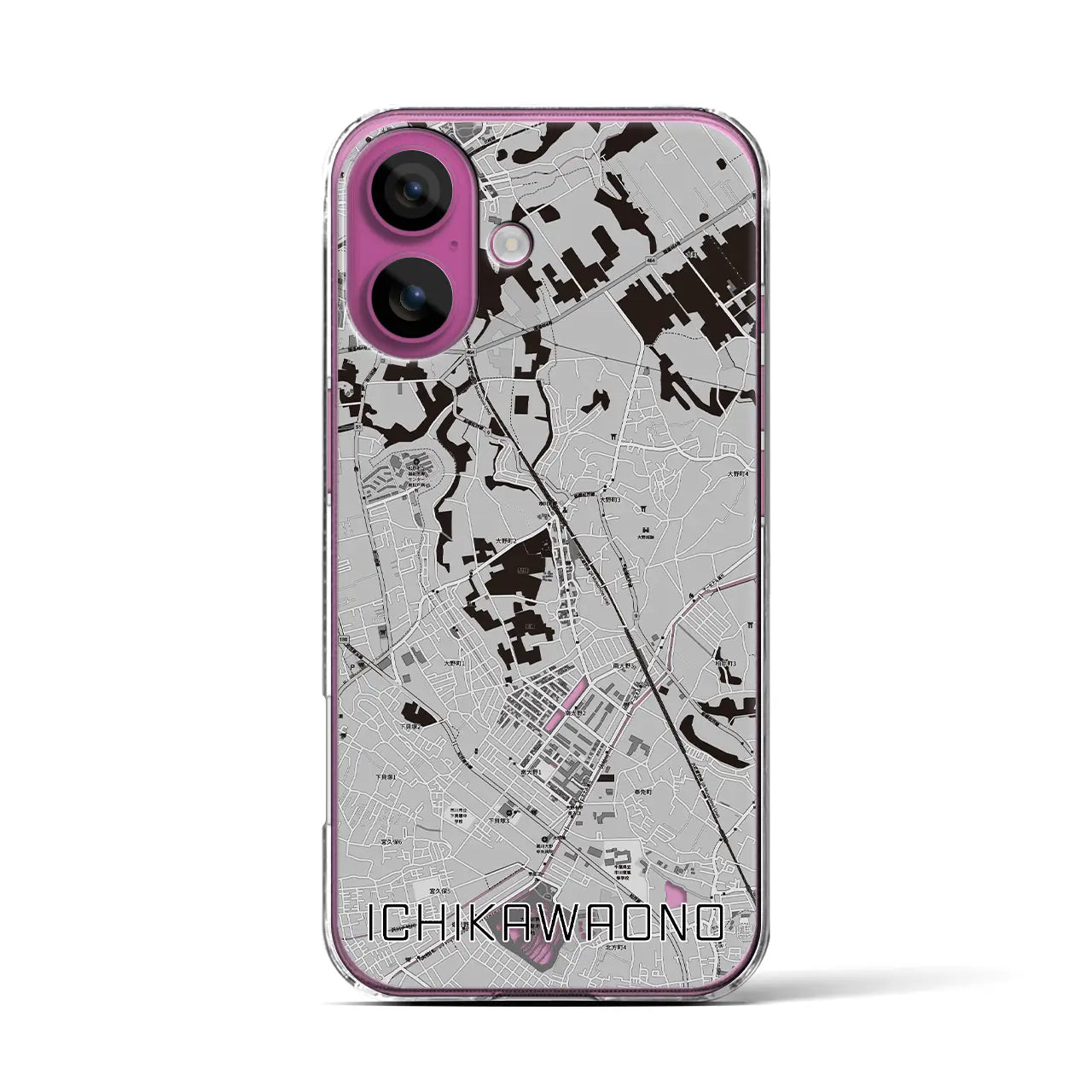 【市川大野(千葉県)】地図柄iPhoneケース(クリアタイプ)モノトーン・iPhone 16 Pro 用
