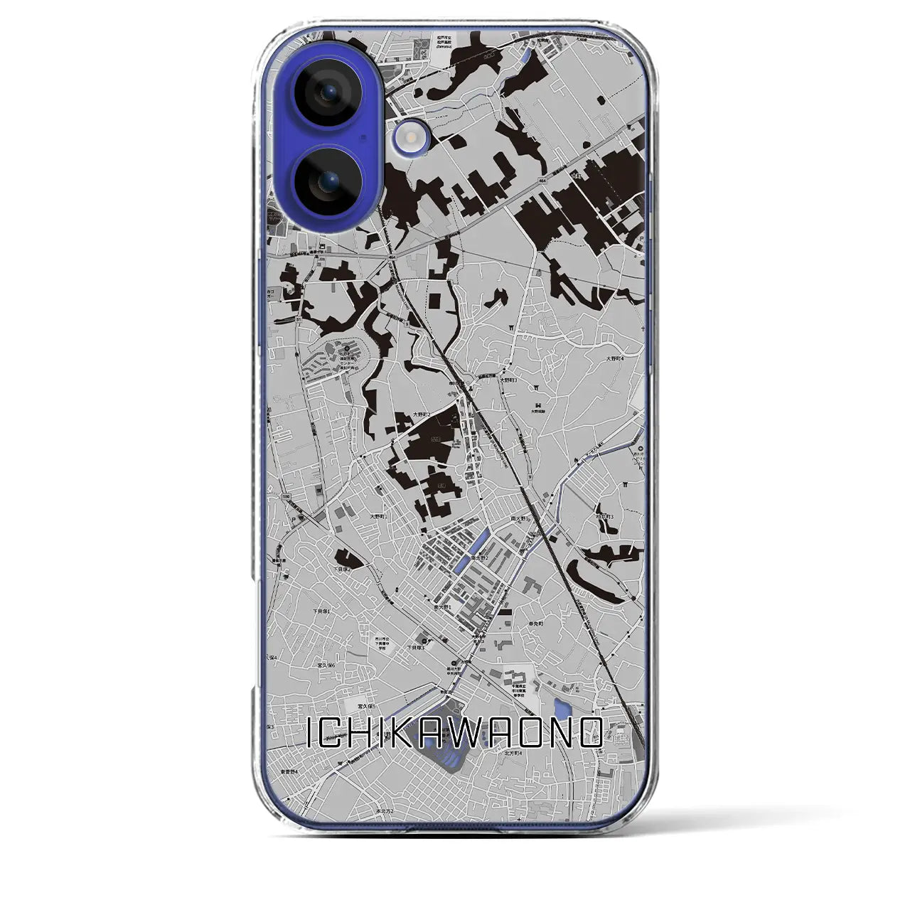 【市川大野(千葉県)】地図柄iPhoneケース(クリアタイプ)モノトーン・iPhone 16 Pro Max 用
