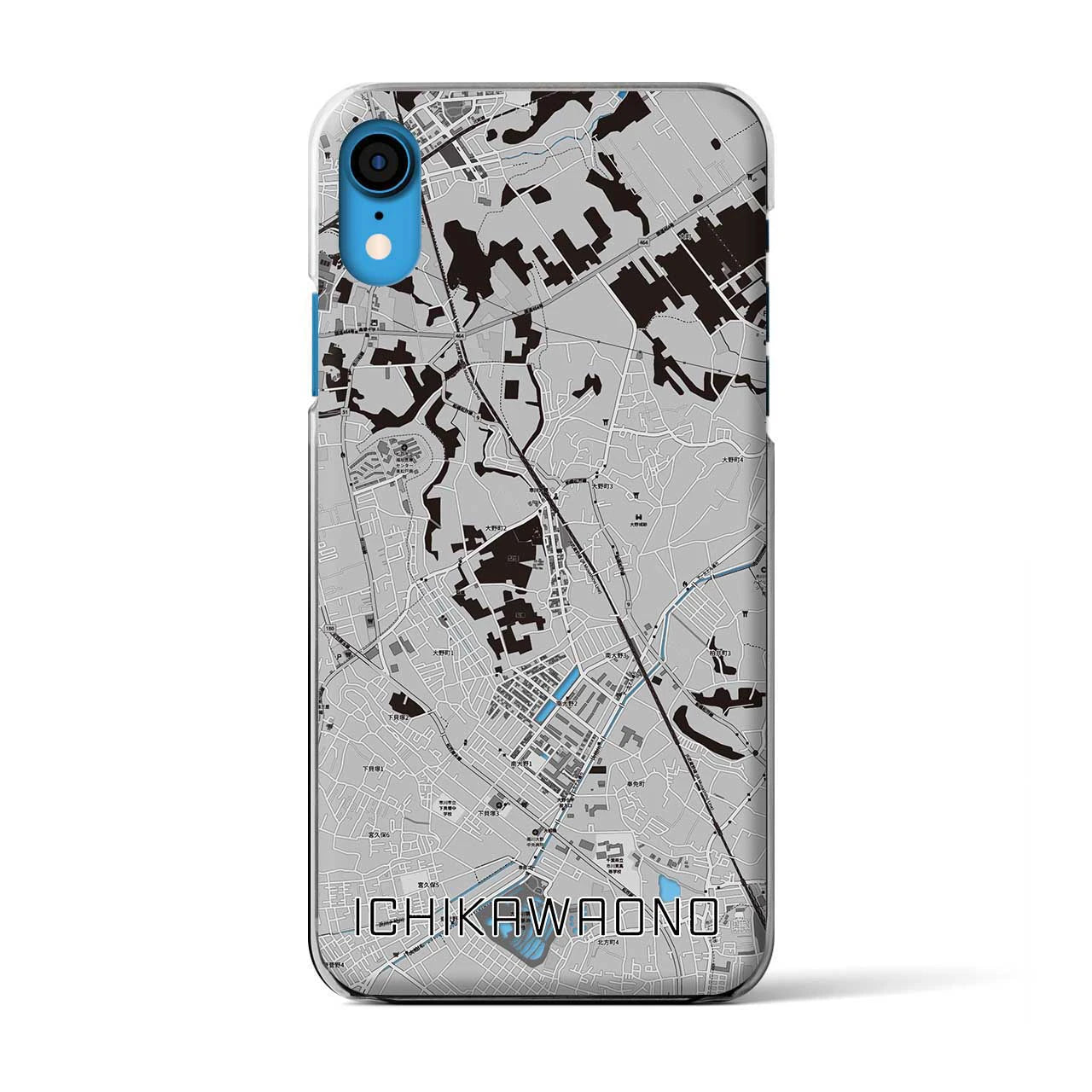 【市川大野(千葉県)】地図柄iPhoneケース(クリアタイプ)モノトーン・iPhone XR 用