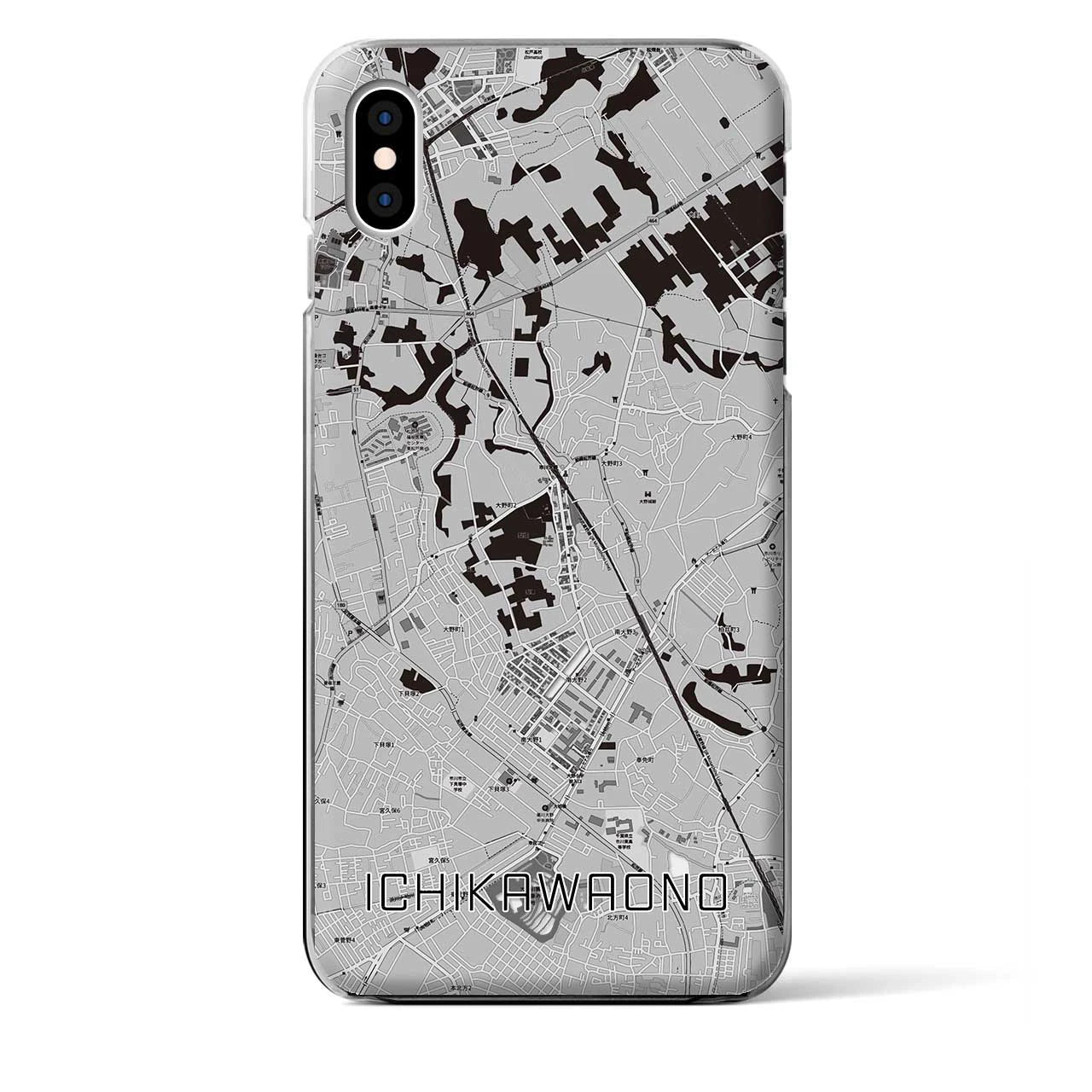 【市川大野(千葉県)】地図柄iPhoneケース(クリアタイプ)モノトーン・iPhone XS Max 用