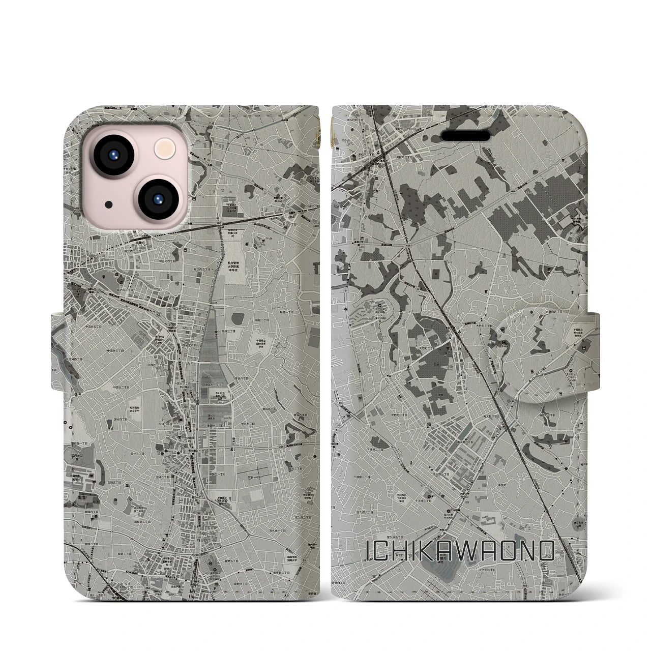 【市川大野(千葉県)】地図柄iPhoneケース(手帳タイプ)