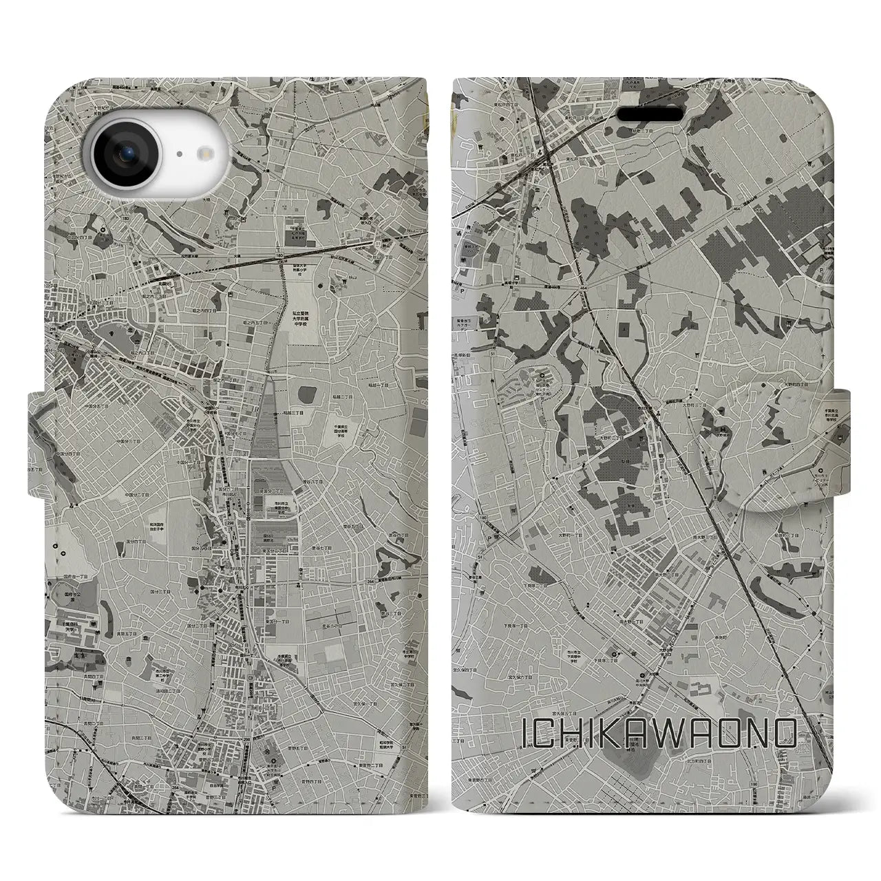 【市川大野(千葉県)】地図柄iPhoneケース(手帳タイプ)