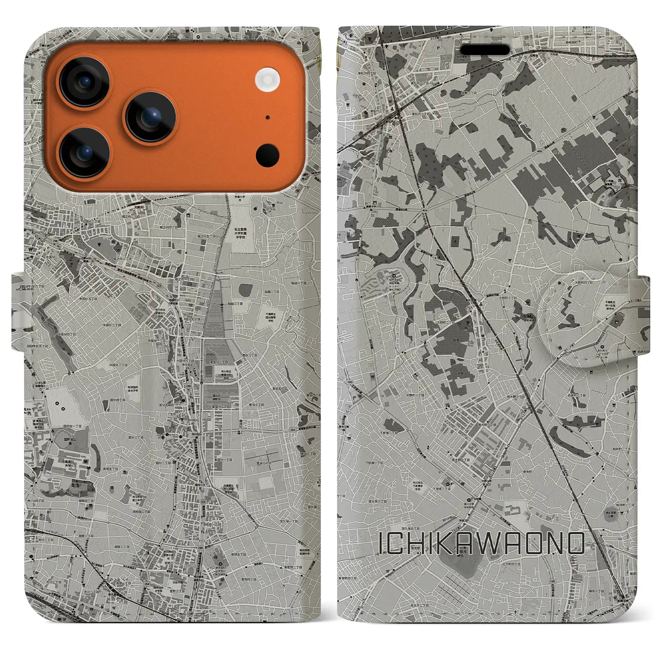 【市川大野(千葉県)】地図柄iPhoneケース(手帳タイプ)