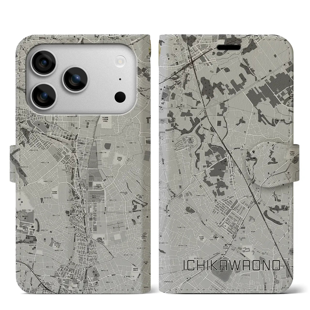 【市川大野(千葉県)】地図柄iPhoneケース(手帳タイプ)