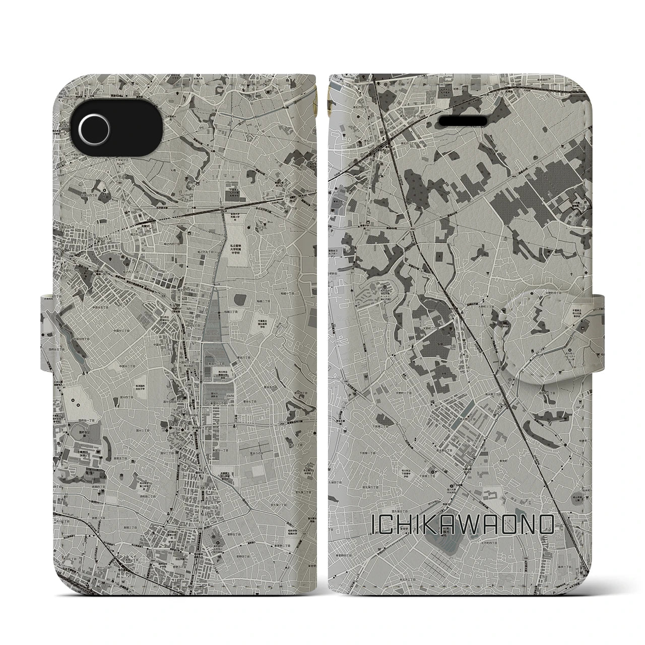 【市川大野(千葉県)】地図柄iPhoneケース(手帳タイプ)