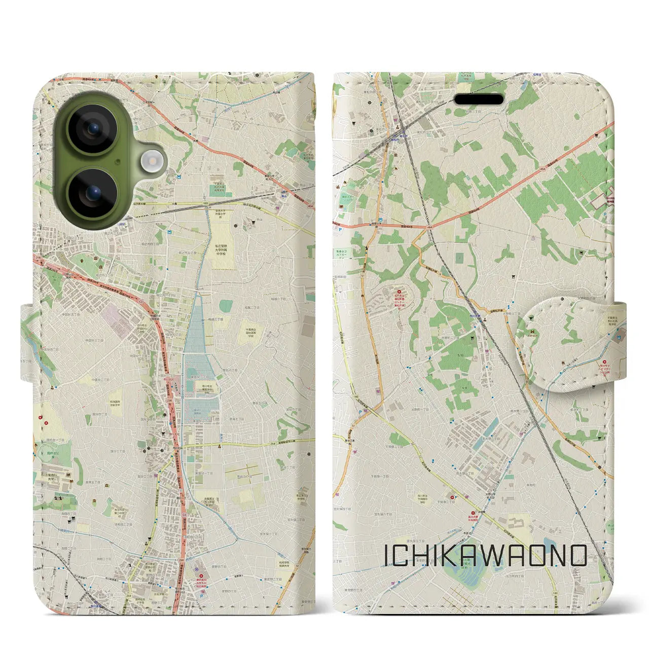 【市川大野(千葉県)】地図柄iPhoneケース(手帳タイプ)