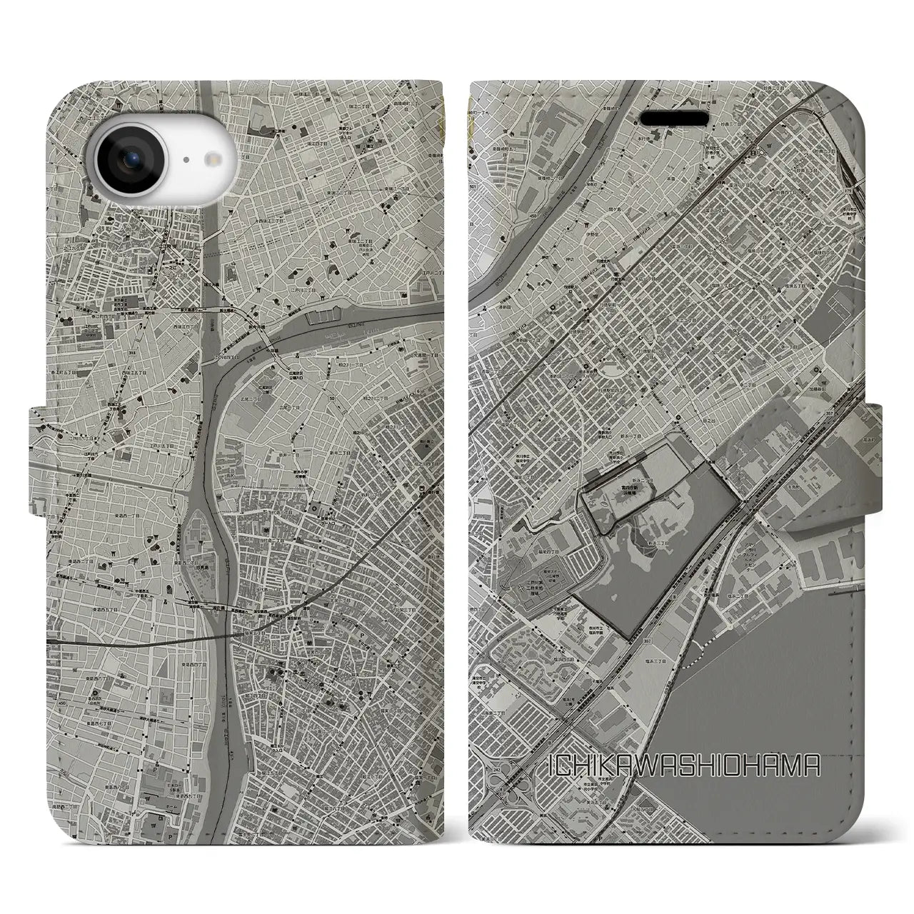 【市川塩浜(千葉県)】地図柄iPhoneケース(手帳タイプ)