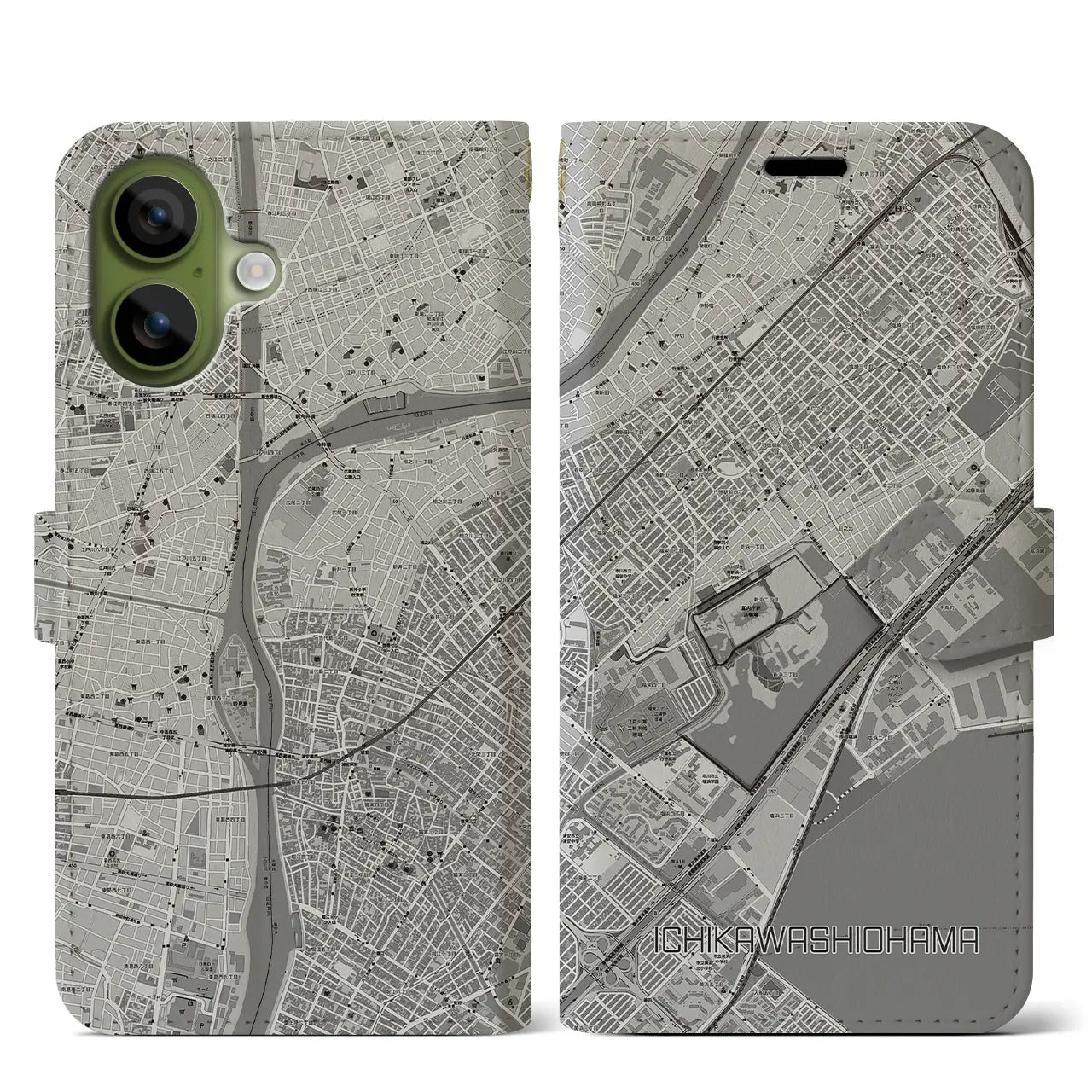 【市川塩浜(千葉県)】地図柄iPhoneケース(手帳タイプ)