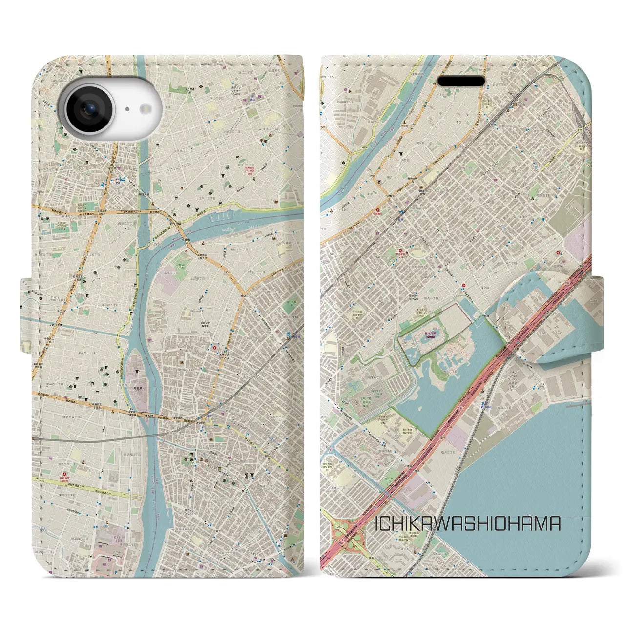 【市川塩浜(千葉県)】地図柄iPhoneケース(手帳タイプ)