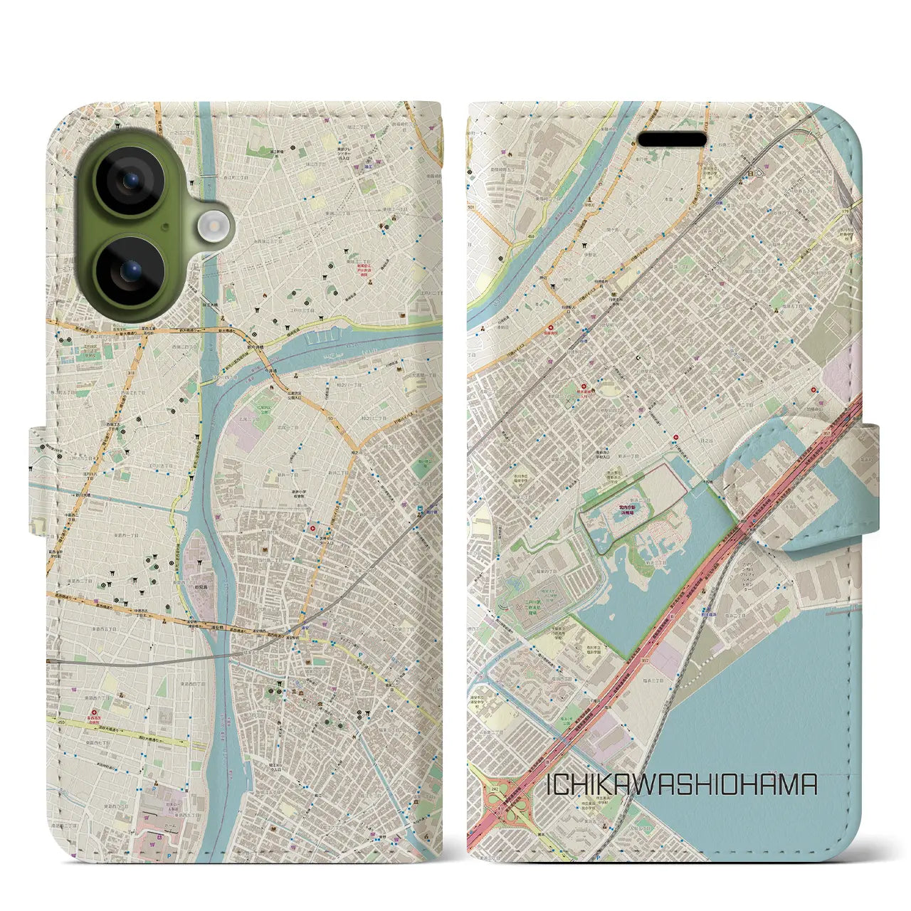 【市川塩浜(千葉県)】地図柄iPhoneケース(手帳タイプ)