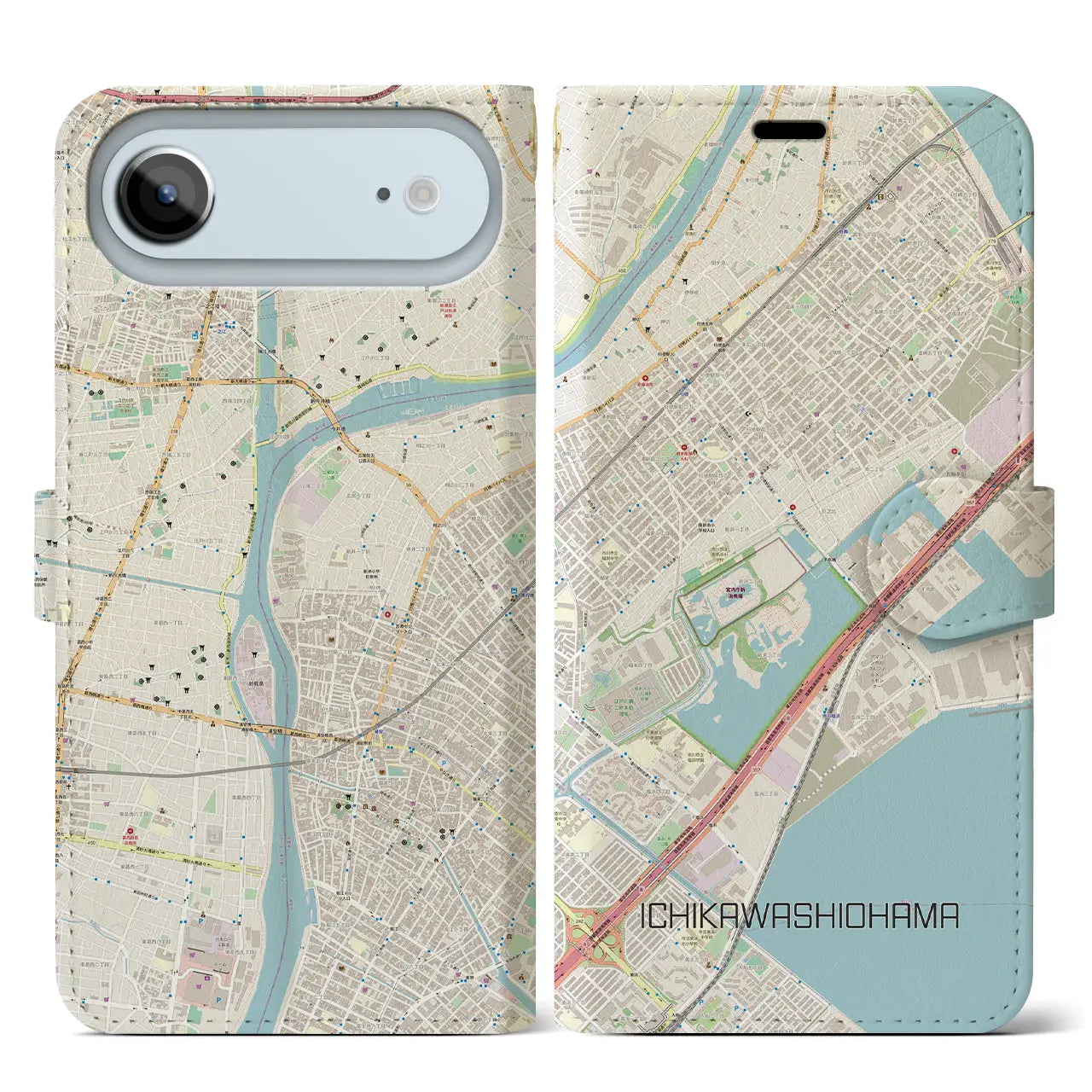 【市川塩浜(千葉県)】地図柄iPhoneケース(手帳タイプ)モノトーン・iPhone 17 Pro Max 用