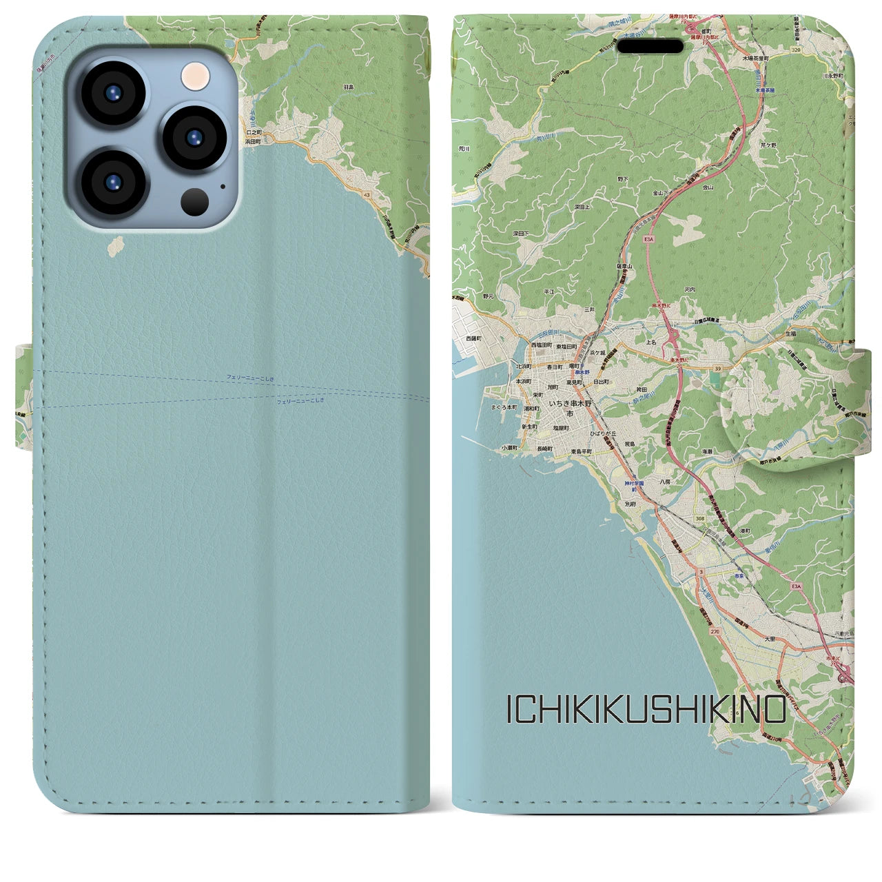 【いちき串木野(鹿児島県)】地図柄iPhoneケース(手帳タイプ)