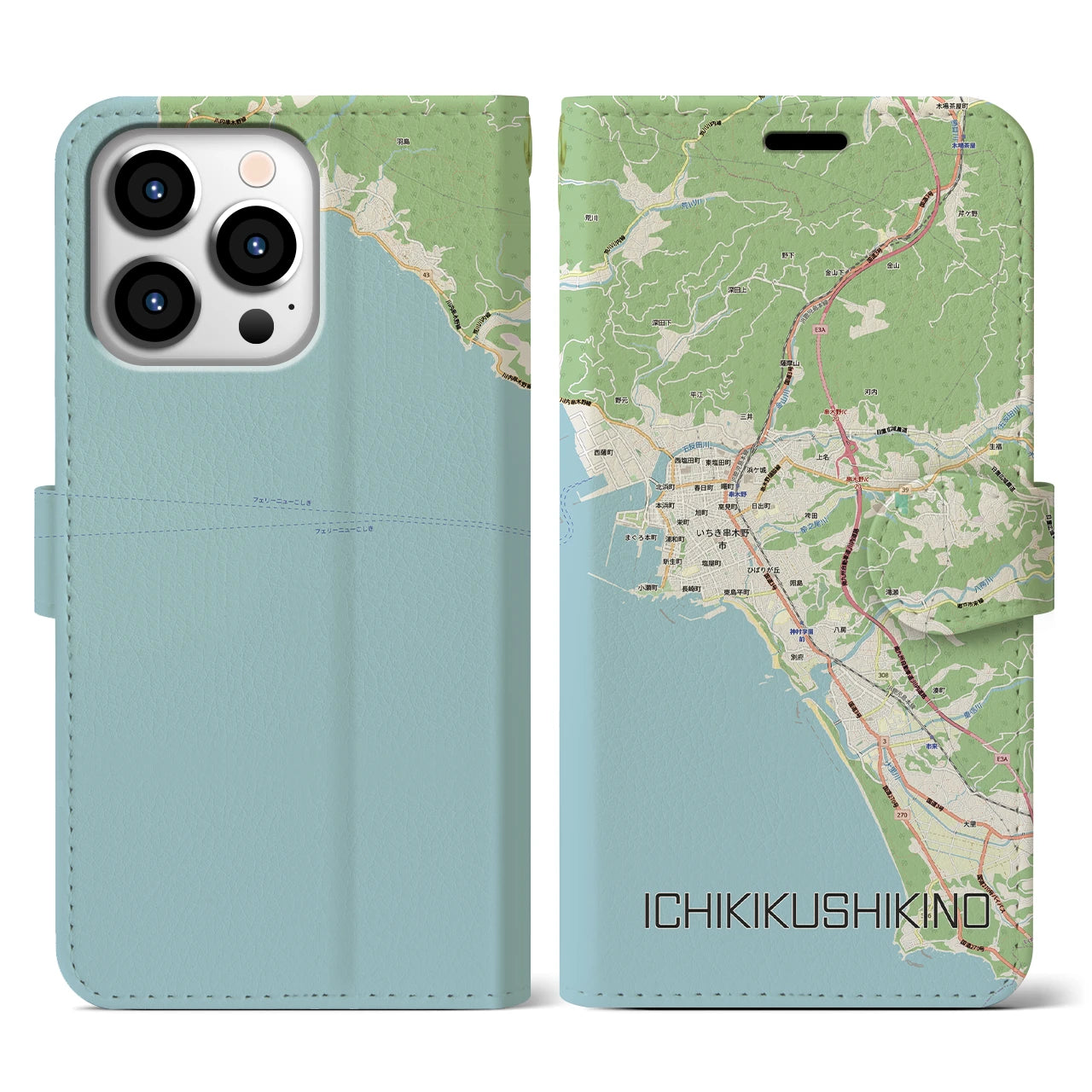 【いちき串木野(鹿児島県)】地図柄iPhoneケース(手帳タイプ)