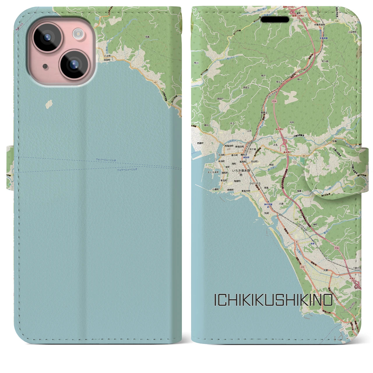 【いちき串木野(鹿児島県)】地図柄iPhoneケース(手帳タイプ)