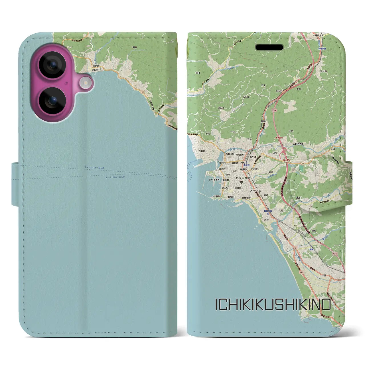 【いちき串木野(鹿児島県)】地図柄iPhoneケース(手帳タイプ)