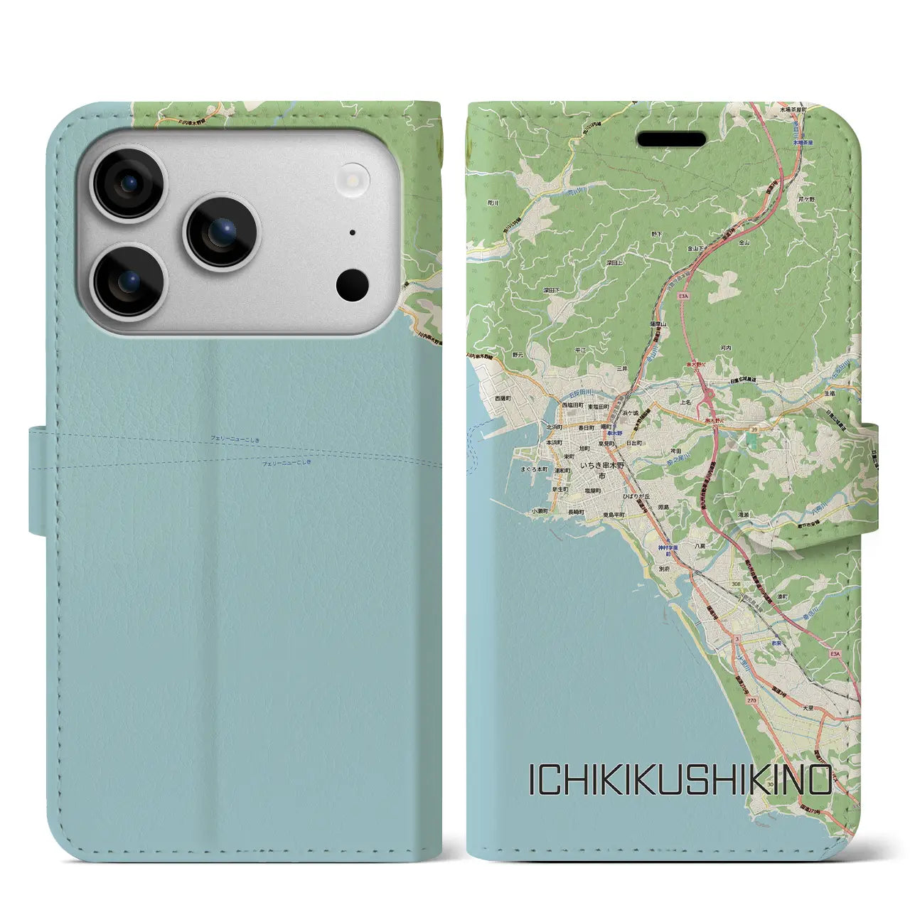 【いちき串木野(鹿児島県)】地図柄iPhoneケース(手帳タイプ)ナチュラル・iPhone 17 Pro Max 用