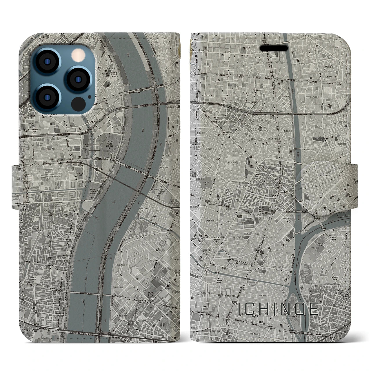 【一之江(東京都)】地図柄iPhoneケース(手帳タイプ)