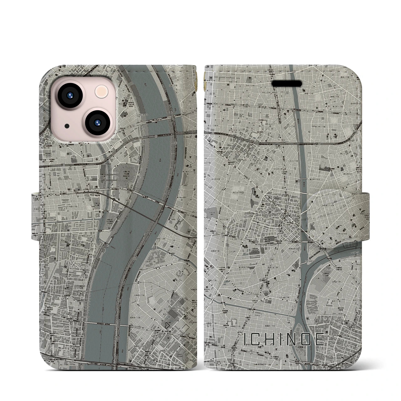 【一之江(東京都)】地図柄iPhoneケース(手帳タイプ)