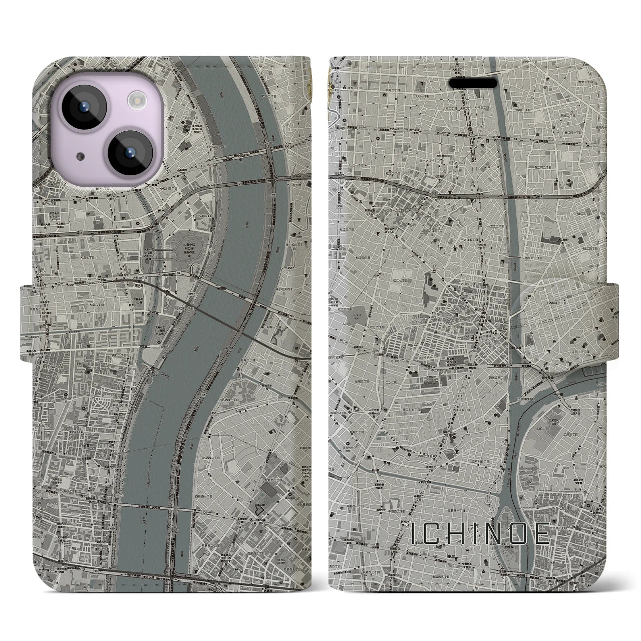 【一之江(東京都)】地図柄iPhoneケース(手帳タイプ)