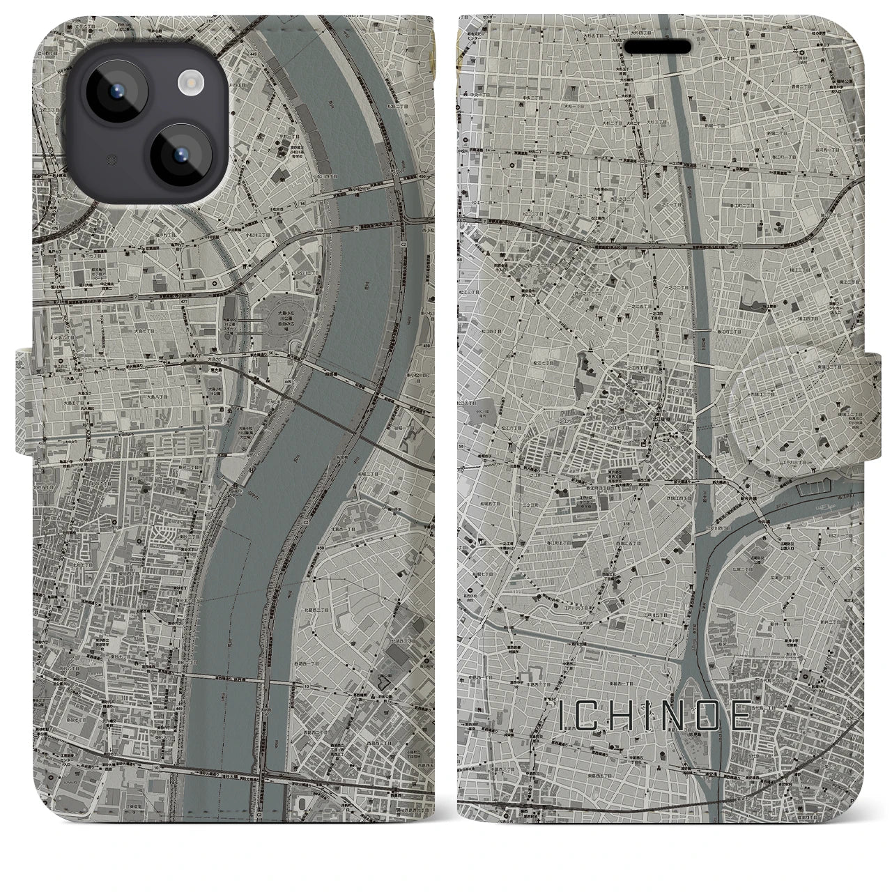 【一之江(東京都)】地図柄iPhoneケース(手帳タイプ)