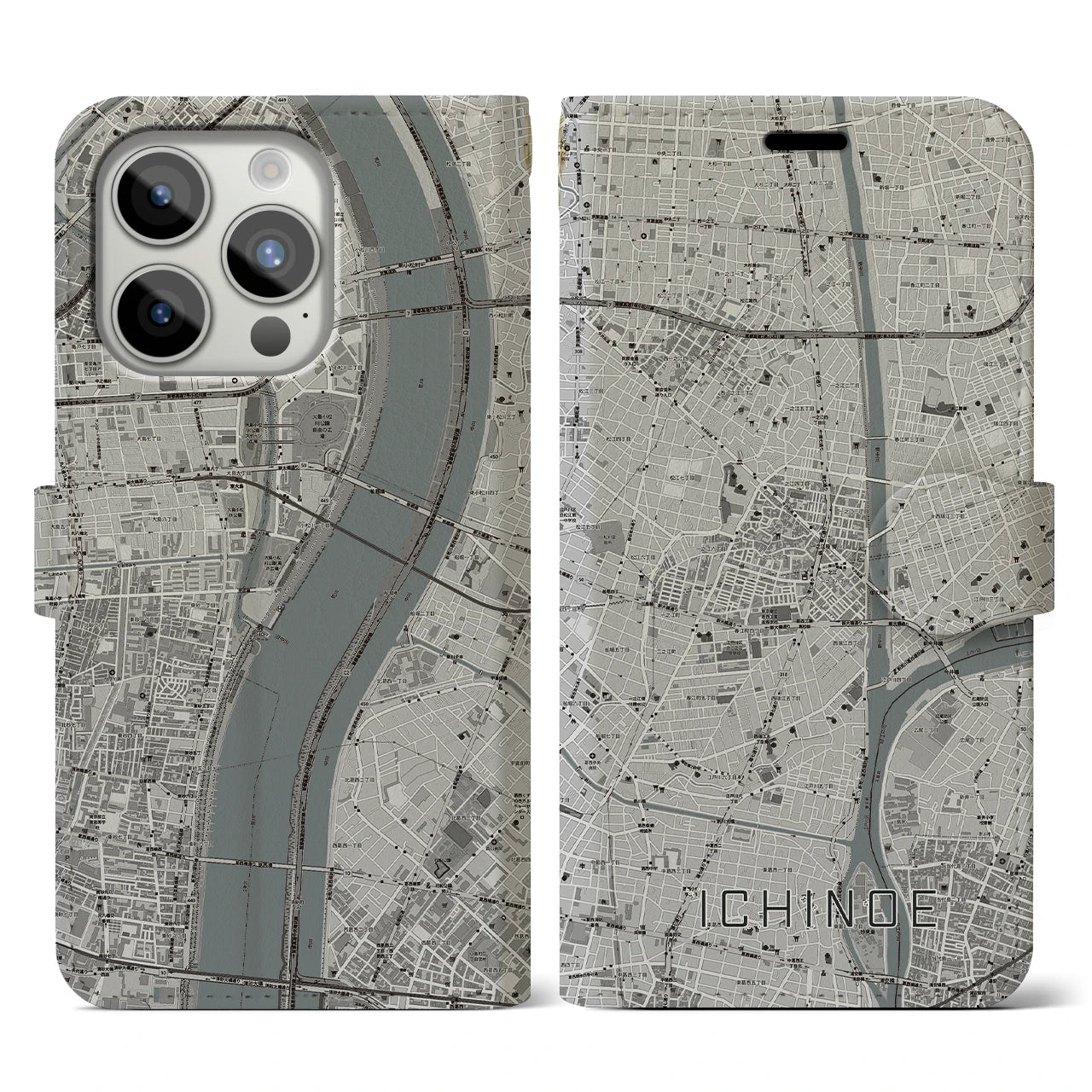 【一之江(東京都)】地図柄iPhoneケース(手帳タイプ)