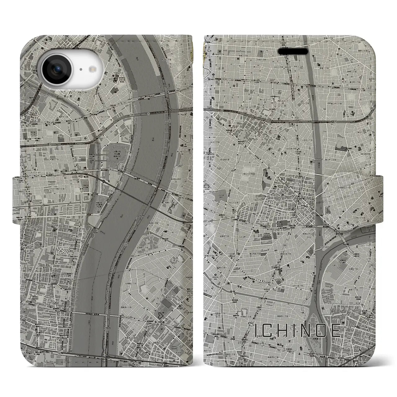 【一之江(東京都)】地図柄iPhoneケース(手帳タイプ)