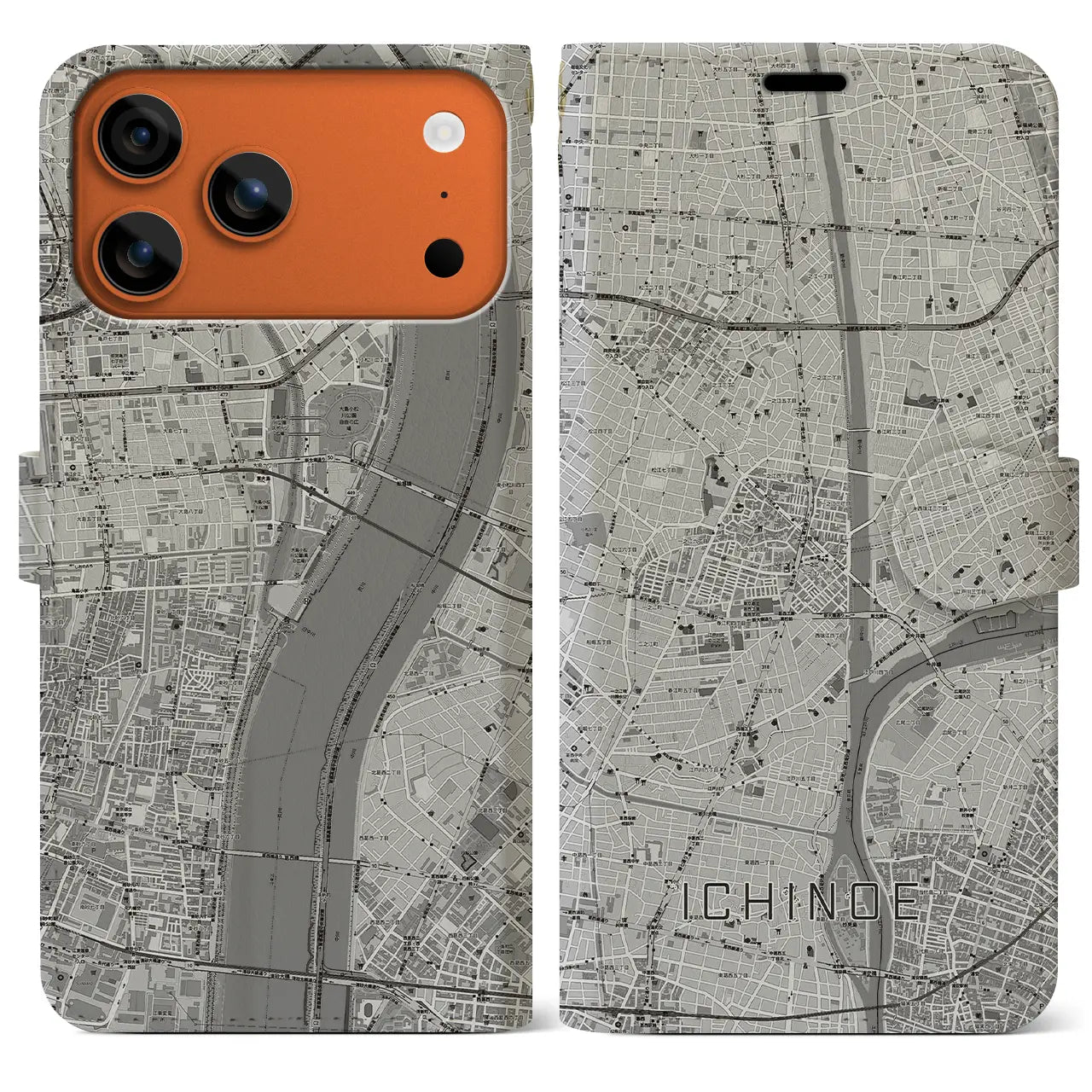 【一之江(東京都)】地図柄iPhoneケース(手帳タイプ)