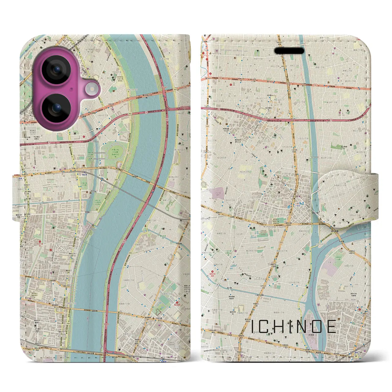 【一之江(東京都)】地図柄iPhoneケース(手帳タイプ)