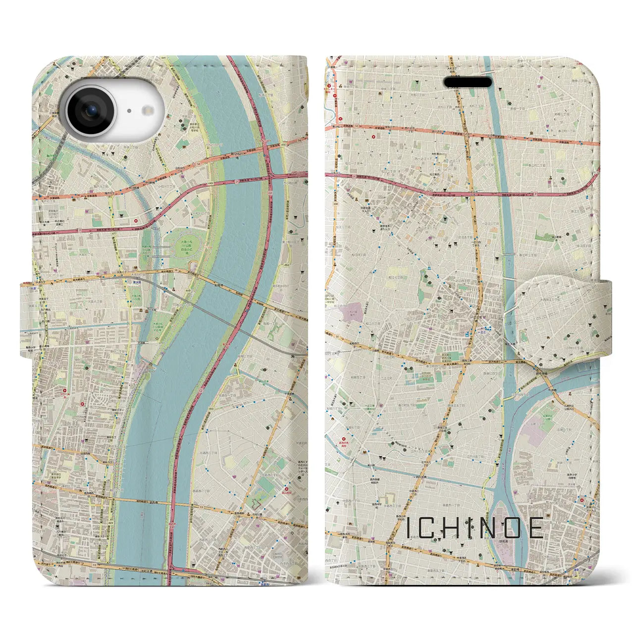 【一之江(東京都)】地図柄iPhoneケース(手帳タイプ)