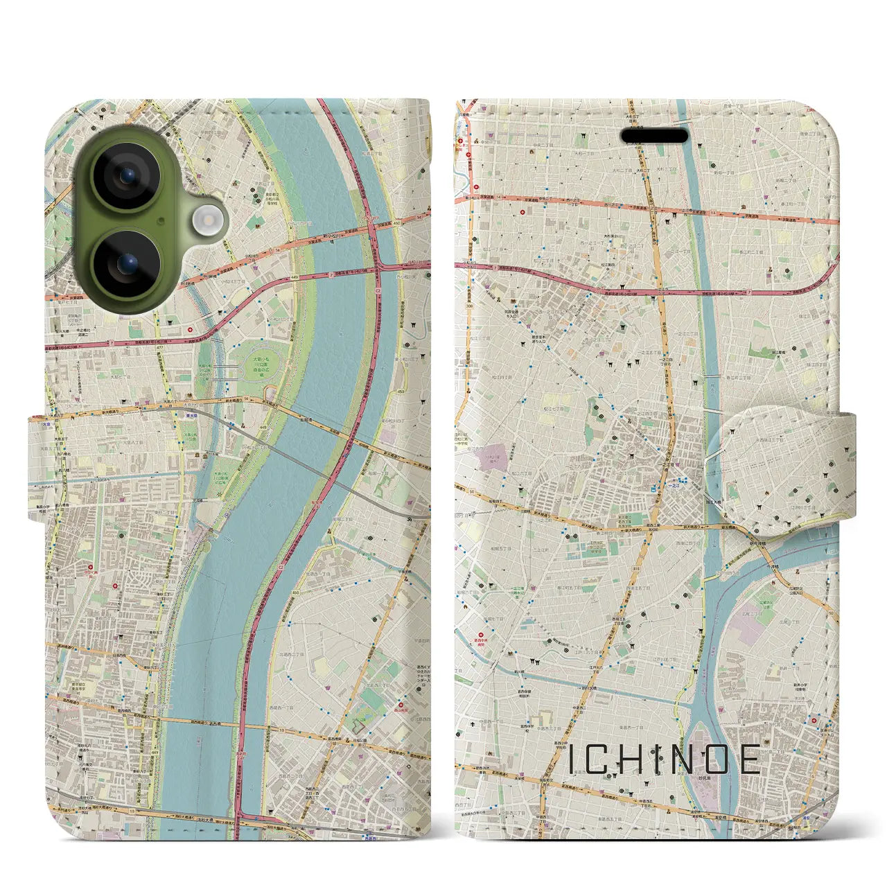 【一之江(東京都)】地図柄iPhoneケース(手帳タイプ)モノトーン・iPhone 17 Pro Max 用