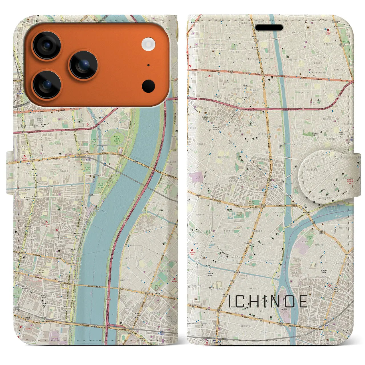 【一之江(東京都)】地図柄iPhoneケース(手帳タイプ)ナチュラル・iPhone 17 Pro Max 用