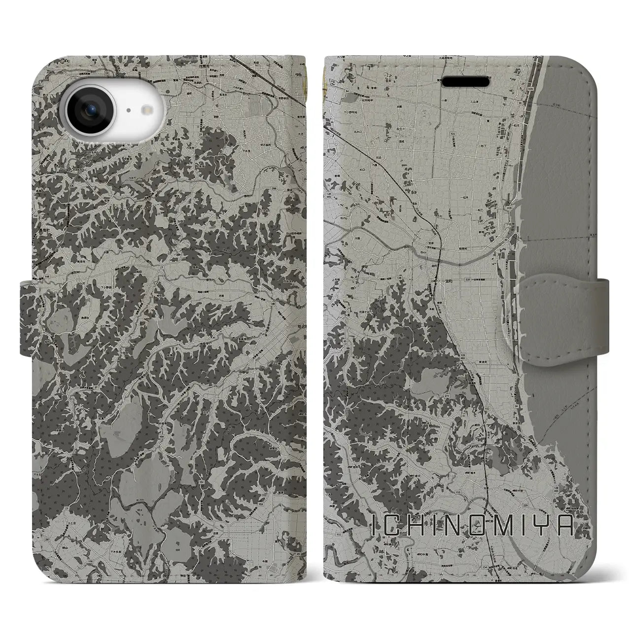 【一宮(千葉県)】地図柄iPhoneケース(手帳タイプ)