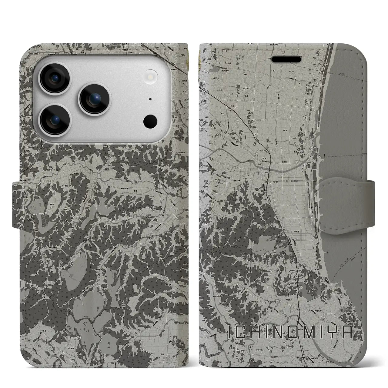 【一宮(千葉県)】地図柄iPhoneケース(手帳タイプ)